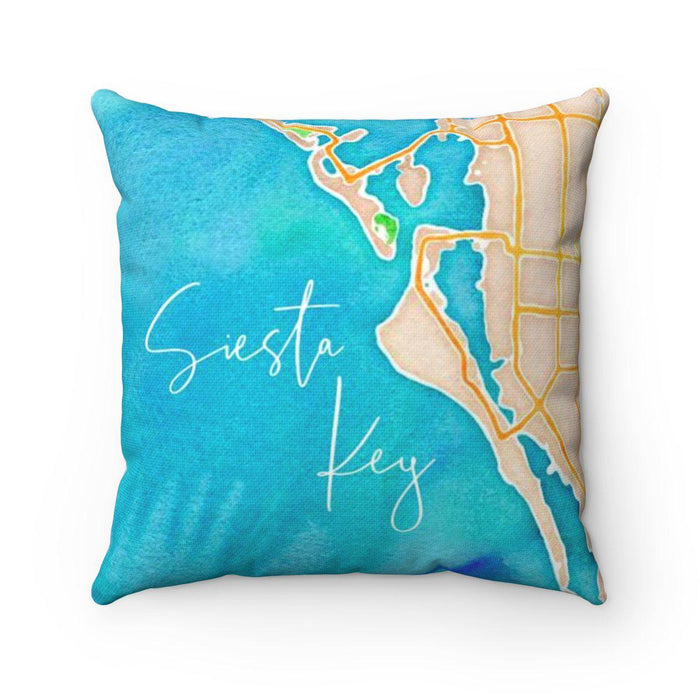 Siesta Key Watercolor Map Pillow with Tranquil Waters Back
