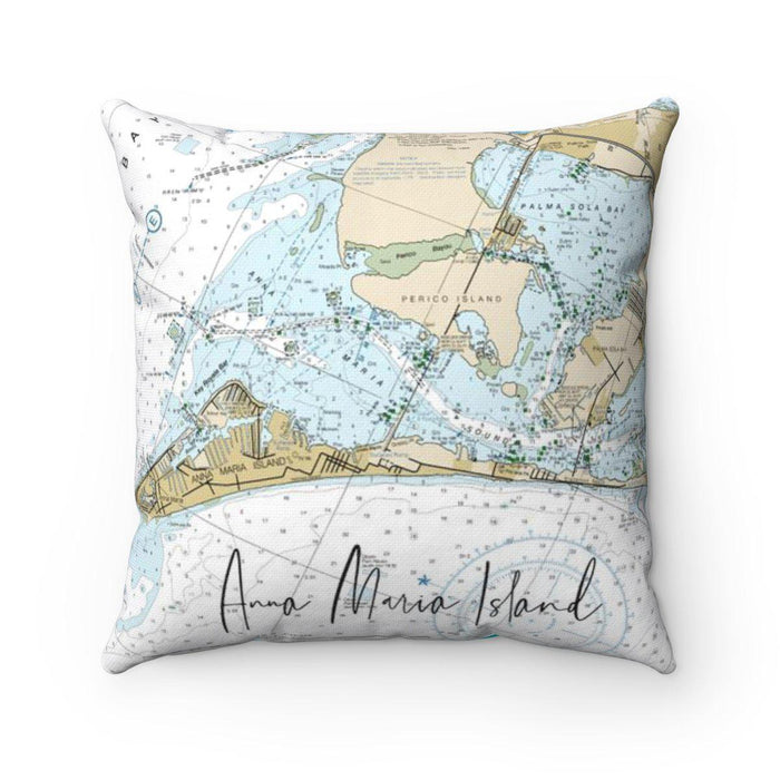 Anna Maria Island Nautical Map Vertical Pillow with Tranquil Waters Back