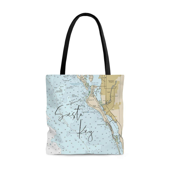 Siesta Key Nautical Map Tote with Sapphire Shores Back