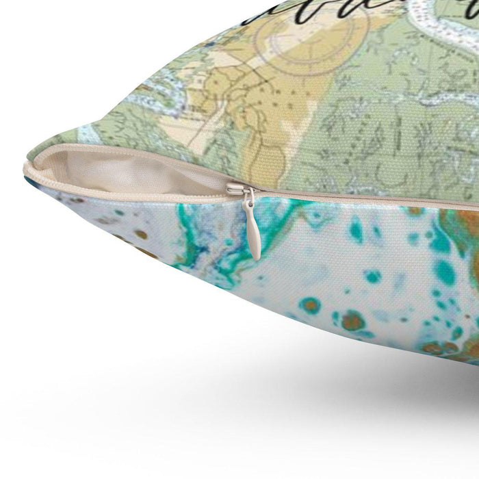 Savannah GA Nautical Map Pillow with Sapphire Shores Back