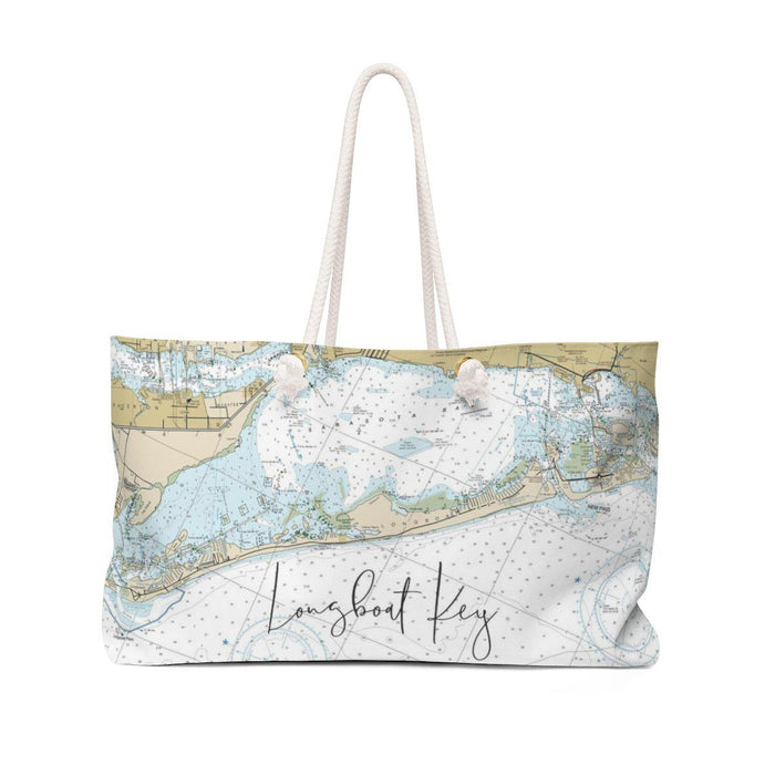 Longboat Key Nautical Map Weekender Bag with Sapphire Shores Back