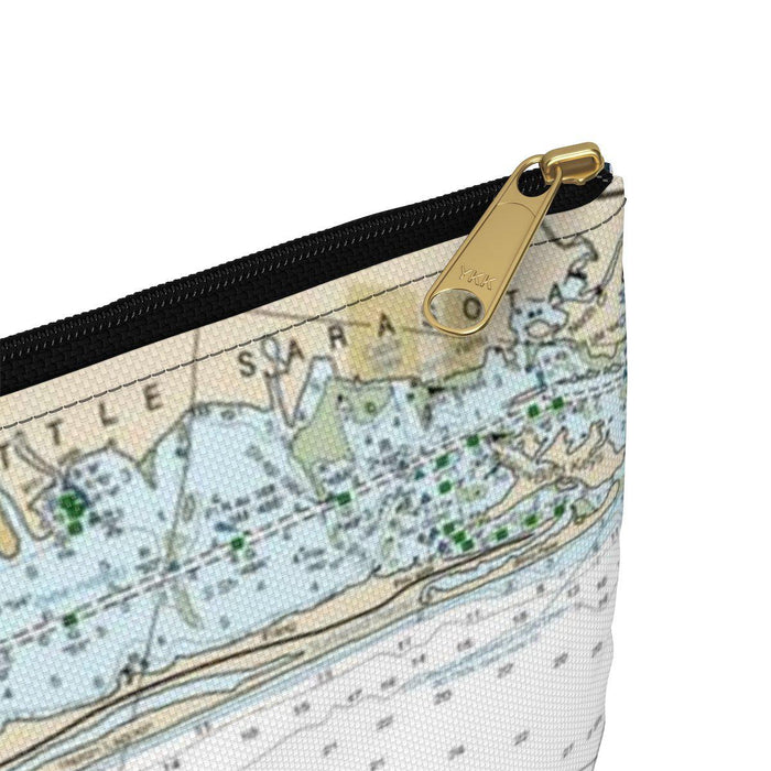 Siesta Key Nautical Map Accessory Pouch with Sapphire Shores Back