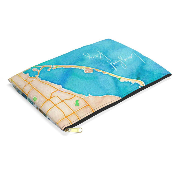 Longboat Key Watercolor Map Accessory Pouch with Sapphire Shores Back
