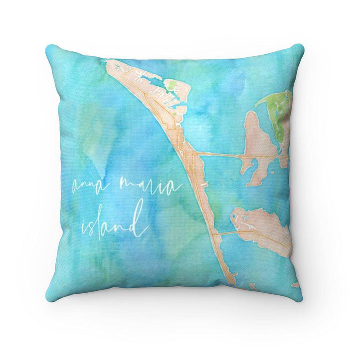 Anna Maria Island Watercolor Map Pillow with Sapphire Shores Back
