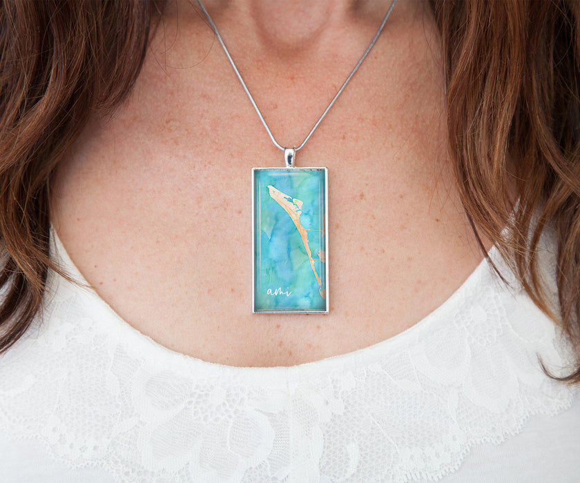 Anna Maria Island Watercolor Rectangle Necklace | Beach jewelry