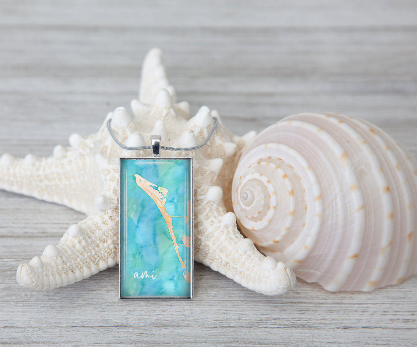 Anna Maria Island Watercolor Rectangle Necklace | Beach jewelry