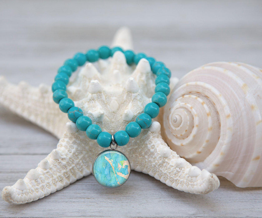 Anna Maria Island Watercolor Turquoise Beaded Bracelet | Handmade Jewelry