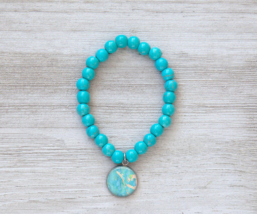 Anna Maria Island Watercolor Turquoise Beaded Bracelet | Handmade Jewelry