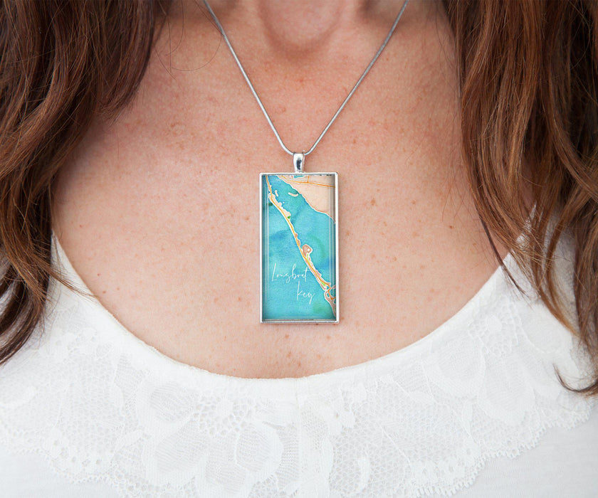 Longboat Key Watercolor Rectangle Necklace | Beach jewelry