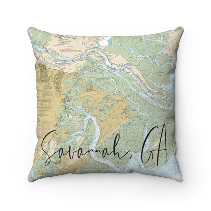 Savannah GA Nautical Map Pillow with Turtle Bay Back