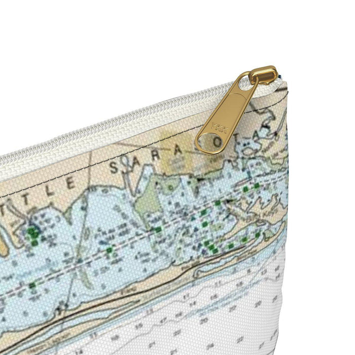 Siesta Key Nautical Map Accessory Pouch with Sapphire Shores Back