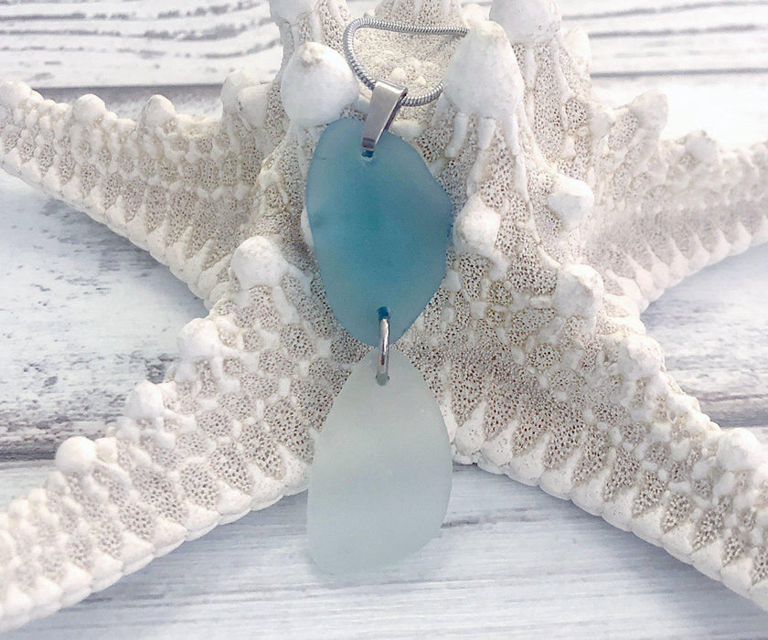 Double Sea Glass Necklace | Beach Jewelry