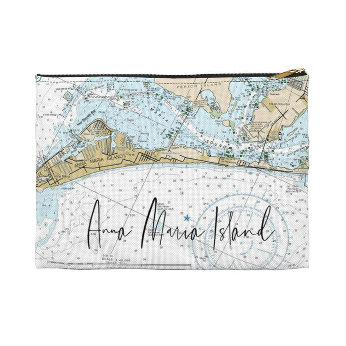 Anna Maria Island Nautical Map Accessory Pouch with Sapphire Shores Back