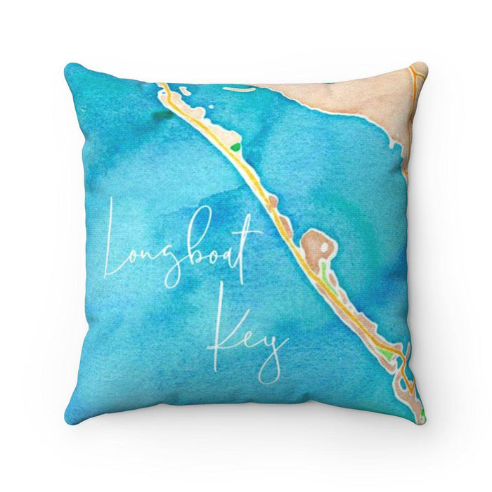 Longboat Key Watercolor Map Pillow with Sapphire Shores Back